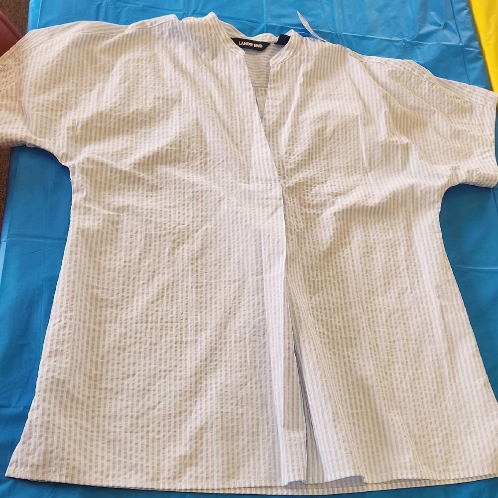 Lands' End White Striped Shirt